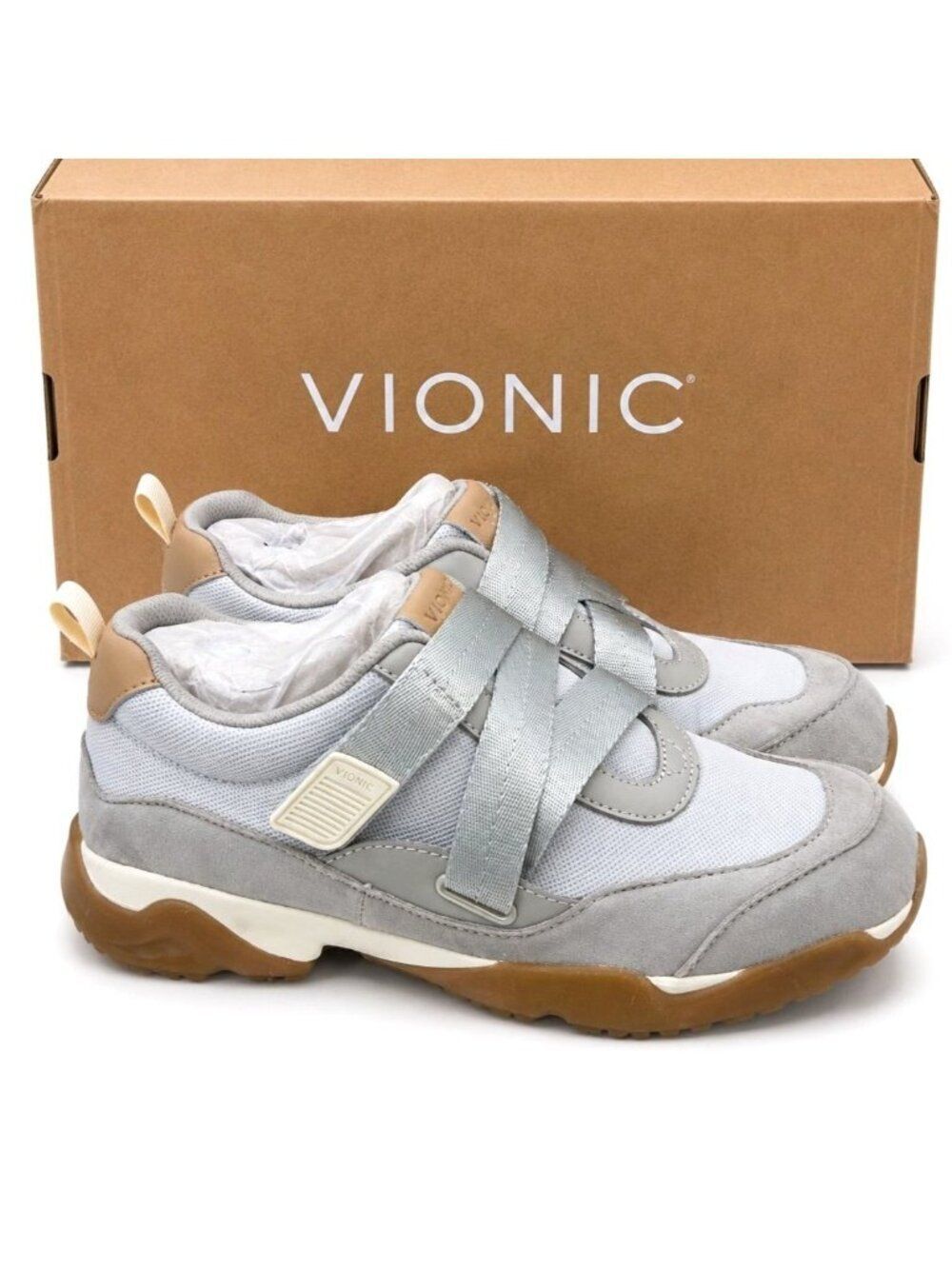 Vionic Walk Slim Gia Sneaker Women 9.5M Vapor Grey Suede Leather Arch Support